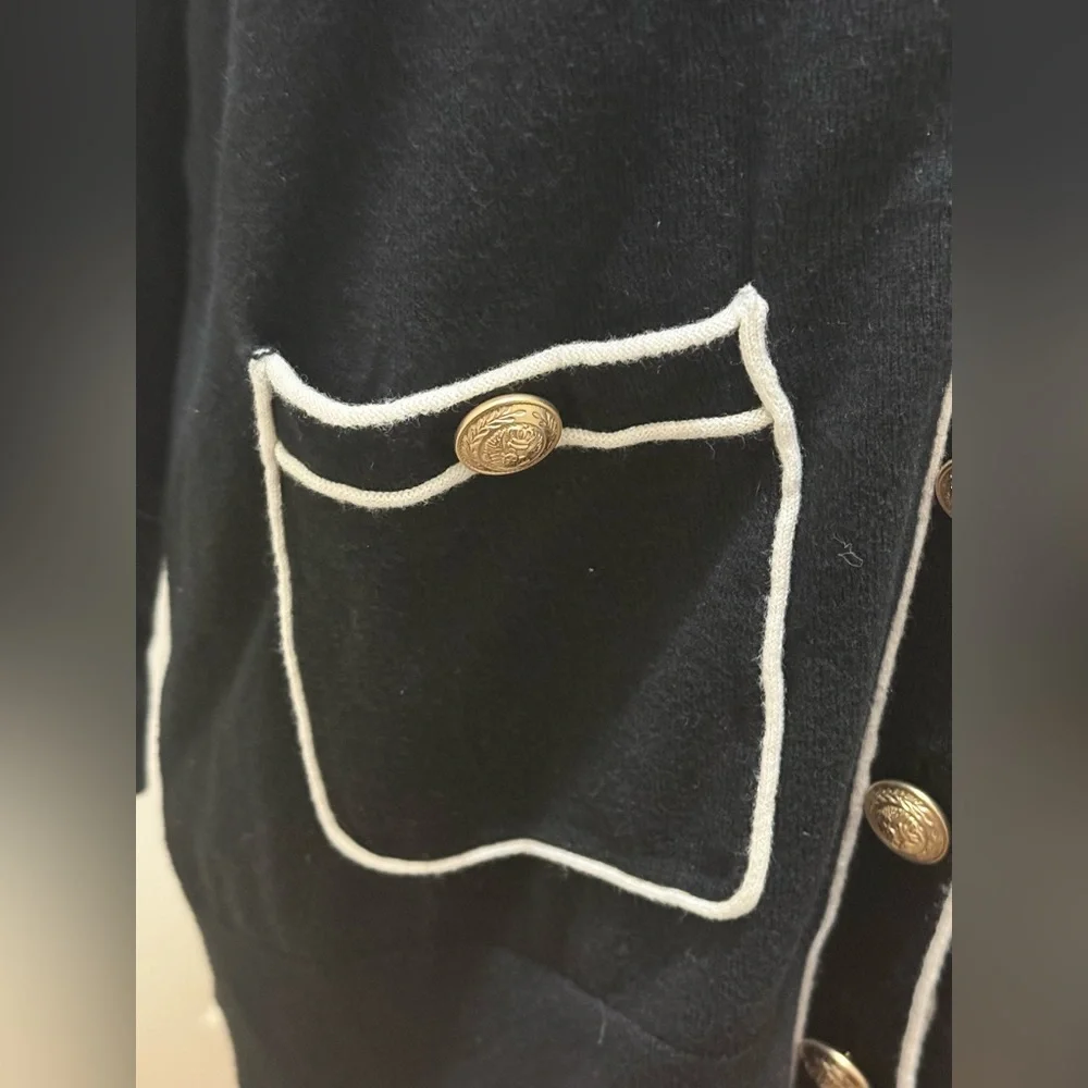 L'AGENCE. Black & White Ronny Piped Wool and Cotton Cardigan. Size Medium. - Picture 6 of 10